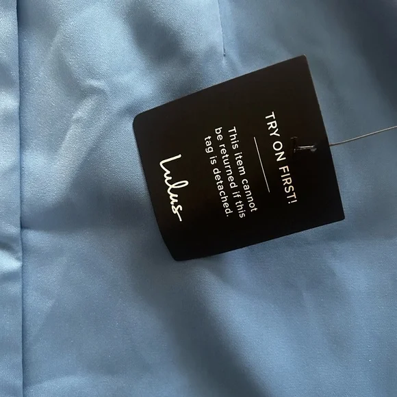 Lulus Extremely Chic Blue Collared Tie-Back Button-Up Mini Dress Size Small - Picture 8 of 9